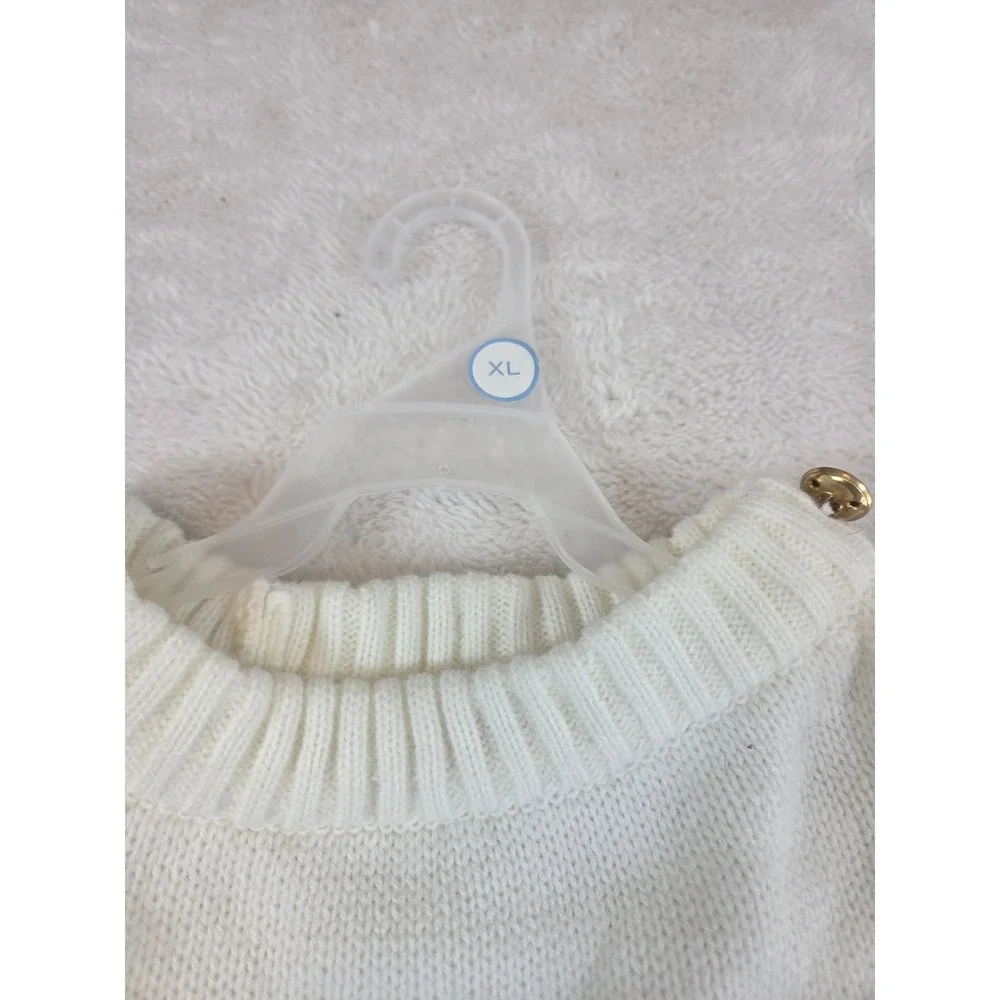 Draper James XL Dog Sweater White With Navy Stripes Gold Buttons NWT